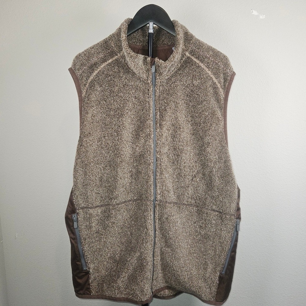 Tommy Bahama Fleece Vest Mens XL Brown Full Zip Soft Mock Neck Gorpcore Cabin
